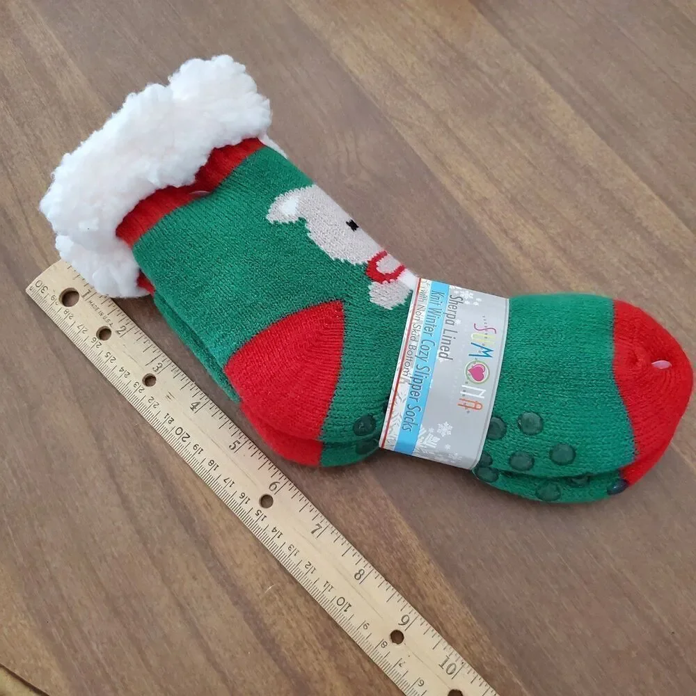 Sumona Sherpa Lined Cabin Socks Knit Winter Cozy Slipper Socks Non Slip Set of 2